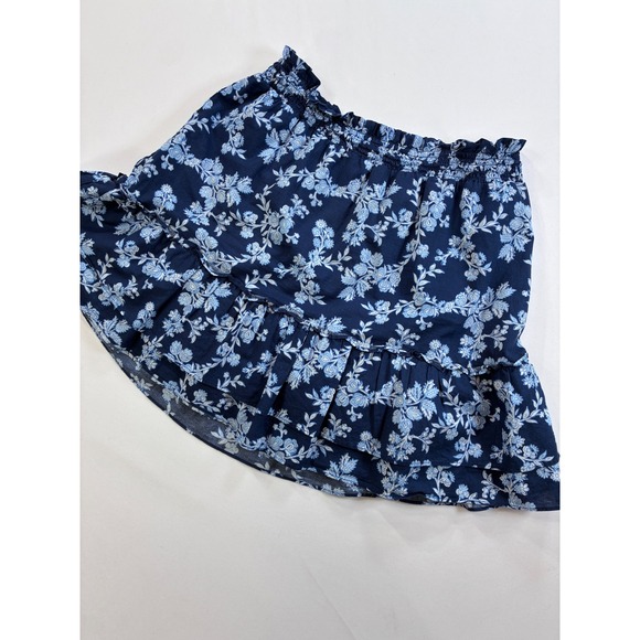 J. Crew Navy Floral Tiered Ruffle Mini Skirt Size Medium Boho Chic Cottagecore - Picture 5 of 11